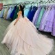 Spaghetti Strap Pink Shiny Quinceanera Dresses Vestido De 15 Anos Sweet 16 Lace Applique Tull Beads XV Birthday Prom Party