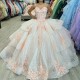 Sparkly Beige Ball Gowns Quinceanera Dresses for Girls Sweetheart Applique Lace Crystals Lace Up Sweet 16 Vestidos De 15 Anos