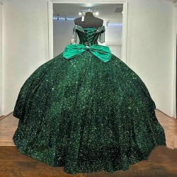 Sparkly Blackish Green Sequin Quinceanera Dresses Ball Gown Dress Birthday Prom Gowns Lack Up Sweet 16 Dresses vestidos de 15