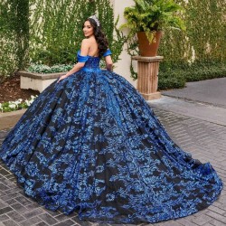 Sparkly Navy Blue Quinceanera Dresses Off Shoulder Applique Lace Corset vestido 15 anos quinceanera lace up Sweet 16 Gown