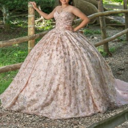 Bead Pink Ball Gown Quinceanera Dress With Bow 2024 Sweetheart Applique Birthday Party Sweet 15 Vestidos De 15 Anos