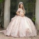 Sparkly Pink Quinceanera Dress Ball Gown Lace Appliques Beading Crystal With Tiered Bow Sweet 16 Vestido De 15 Anos