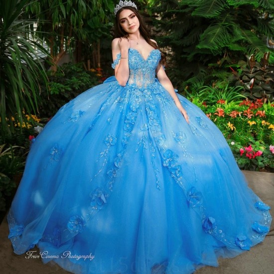 Sparkly Princess Blue Quinceanera Dresses Ball Gown 2024 Sweet 16 Dress Beads Sequins 3DFlower Tassels Birthday 15th Party Gown