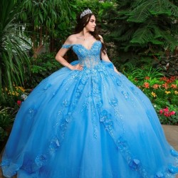 Sparkly Princess Blue Quinceanera Dresses Ball Gown 2024 Sweet 16 Dress Beads Sequins 3DFlower Tassels Birthday 15th Party Gown