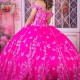 Sparkly Rose Red Princess Off Shoulder Quinceanera Dresses 2024 Sweetheart Beads Crystal Tull Sweet 16 Ball Gown Vestidos De 15