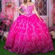 Sparkly Rose Red Princess Off Shoulder Quinceanera Dresses 2024 Sweetheart Beads Crystal Tull Sweet 16 Ball Gown Vestidos De 15