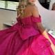 Sparkly Rose Red Princess Quinceanera Dresses Off Shoulder Gillter Beads Crystal Sequins Prom Sweet 16 vestidos 15 de cerimonia