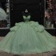 Sparkly Sage Green Quinceanera Dresses 2024 Off Shoulder Lace Beads Corset vestido 15 anos quinceanera lace up Sweet 15 Gown