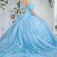 Sparkly Sky Blue Princess Off Shoulder Quinceanera Dresses Sweetheart Beads Crystal Pearls Tull Sweet 16 Ball Gown Vestidos De