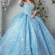 Sparkly Sky Blue Princess Off Shoulder Quinceanera Dresses Sweetheart Beads Crystal Pearls Tull Sweet 16 Ball Gown Vestidos De