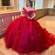 Sweetheart Red Ball Gown Quinceanera Dresses Off The Shoulder Flower Beads Corset Vestido De 15 Anos Sweet 16