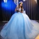 Sweetheart Sky Blue Quinceanera Dress Off Shoulder Bow Beading Tull Ball Gown Corset Sweet 16 Vestidos De 15 Anos