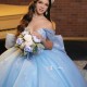 Sweetheart Sky Blue Quinceanera Dress Off Shoulder Bow Beading Tull Ball Gown Corset Sweet 16 Vestidos De 15 Anos