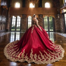 Wine Red Quinceanera Dresses Off Shoulder Gold Appliques Lace Crystal Sweet 16 Dress Occasion Prom Party Vestidos 15 De Anos