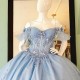 Women Sky Blue Shiny Ball Gown for Quinceanera Dresses 3D Flowers Beads Appliques Tull Corset Vestidos 15 De XV Anos