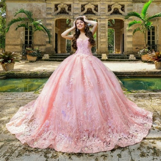 Off The Shoulder Beading Crystal Pink Quinceanera Dresses Ball Gown Appliques Lace Tull Sweet 15 Vestidos De XV Anos