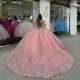 Off The Shoulder Beading Pink Quincenara Dresses Ball Gown Appliques Lace Tull Sweet 15 Vestidos De XV Anos