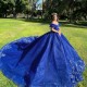 Off The Shoulder Crystal Ball Gown Blue Shiny Quinceanera Dresses Sequined Appliques Lace Beads Sweet 16 Vestidos De 15 Anos