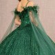 Off The Shoulder Emerald Green Ball Gown Quinceanera Dresses Appliques Lace Beads Feather With Cape Corset Vestidos Para XV Anos