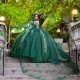 Off The Shoulder Emerald Green Quinceanera Dress Crystal Ball Gown Gold Appliques Lace Beads Corset Sweet 15 Vestidos De