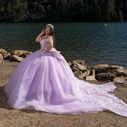 Off The Shoulder Lavender Lilac Quinceanera Dress Ball Gown Bow Crystal Beading Tull Sweet 16 Vestido De 15 Anos