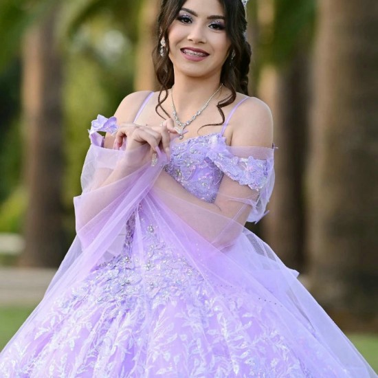 Off The Shoulder Lavender Princess Quinceanera Dresses Ball Gown Floral Lace Beads Corset Sweet 15 Vestidos De XV Anos