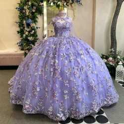 Off The Shoulder Lavender Shiny Ball Gown Quinceanera Dresses Applique Lace Tull With Cape Sweet 16 Corset Vestidos De 15 Anos