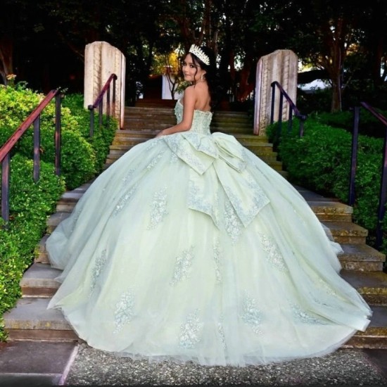 Off The Shoulder Light Green Princess Ball Gown Quinceanera Dress Applique Lace Tull Sweet 16 Dress Birthday Party Gown vestidos