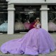 Off The Shoulder Lilac Ball Gown Quinceanera Dresses Appliques Lace Beading Crystal Tull Sweet 16 Vestidos De 15 Anos