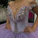 Off The Shoulder Lilac Ball Gown Quinceanera Dresses Appliques Lace Beading Crystal Tull Sweet 16 Vestidos De 15 Anos