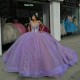 Off The Shoulder Lilac Ball Gown Quinceanera Dresses Appliques Lace Beading Crystal Tull Sweet 16 Vestidos De 15 Anos