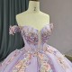 Off The Shoulder Lilac Quinceanera Dress Ball Gown 3D Flowers Appliques Beads Tull Corset Sweet 15 Vestidos De XV Anos