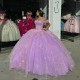 Off The Shoulder Lilac Quinceanera Dress Ball Gown 3D Flowers Beads Crystal Tull Corset Sweet 15 Vestidos De XV Anos