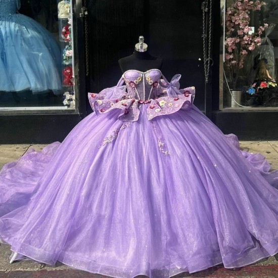 Off The Shoulder Lilac Vestidos De 15 Anos Quincenara Dresses 2024 Lace Applique Tull Sequin Sweet 16 Prom Gowns