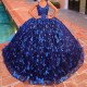 Off The Shoulder Navy Blue Glitter Ball Gown Quinceanera Dresses Sweet 16 Princess Applique Bow Beads Prom Gowns Vestidos De 15