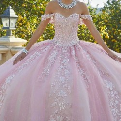 Off The Shoulder Pink Quinceanera Dress Appliques Lace Beads Sequin For 16 Girls Ball Formal Gowns vestidos de 15