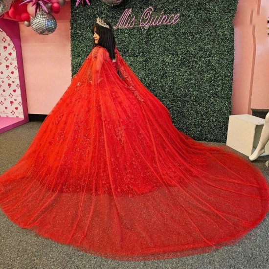 Off The Shoulder Red Beading Tassel Quinceanera Dress Ball Gown 3D Flowers Appliques Lace Beads Corset Vestido De 15 Anos