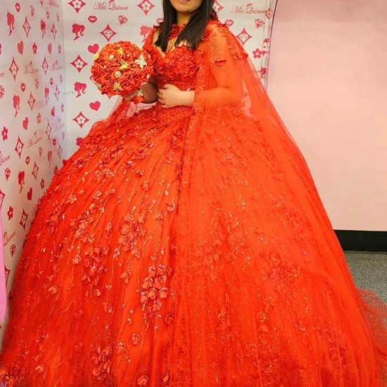 Off The Shoulder Red Beading Tassel Quinceanera Dress Ball Gown 3D Flowers Appliques Lace Beads Corset Vestido De 15 Anos