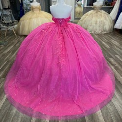 Off The Shoulder Rose Red Shiny Quinceanera Dress Mexican Vestidos De 15 Princess Sweet 16 Birthday XV Ball Gown Cinderella Girl