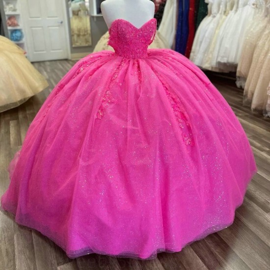 Off The Shoulder Rose Red Shiny Quinceanera Dress Mexican Vestidos De 15 Princess Sweet 16 Birthday XV Ball Gown Cinderella Girl