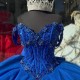 Off The Shoulder Royal Blue Shiny Quinceanera Dresses Appliques Beads Princess Sweet 16 Sparkly Ball Gown Party Dress