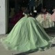 Off The Shoulder Sage Green Shiny Sweetheart 15 Quinceanera Dresses Evening Dresses Puffy Party Dress Crystal Beading Ball Gown