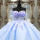 Off The Shoulder Sky Blue Ball Gown Quinceanera Dresses For Girls 3DFlower Beaded Birthday Party Gowns Lace Up Back Gradua