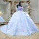 Off The Shoulder Sky Blue Ball Gown Quinceanera Dresses For Girls 3DFlower Beaded Birthday Party Gowns Lace Up Back Gradua