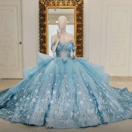 Off The Shoulder Sky Blue Quinceanera Dress 2024 Vestidos De 15 Anos Ball Gown Sweet 16 Birthday Party Gown Pageant Miss