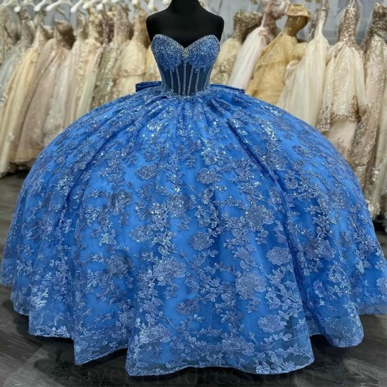 Off The Shoulder Sky Blue Quinceanera Dress Ball Gown Tulle Lace Applique Beads16th Birthday vestido de charra 15 anos