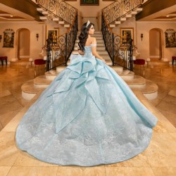 Off The Shoulder Sky Blue Quinceanera Dresses Applique Lace Tull Beads Princess Ball Gown XV Dresses vestidos de 15