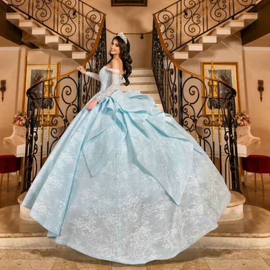 Off The Shoulder Sky Blue Quinceanera Dresses Applique Lace Tull Beads Princess Ball Gown XV Dresses vestidos de 15