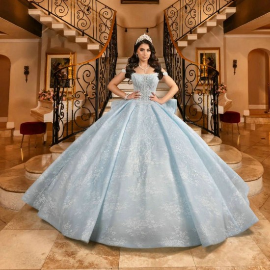 Off The Shoulder Sky Blue Quinceanera Dresses Applique Lace Tull Beads Princess Ball Gown XV Dresses vestidos de 15