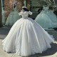 Off The Shoulder White Ball Gown Quinceanera Dresses Appliques Lace Beading Crystal Tull Corset Vestidos 15 Para XV Anos